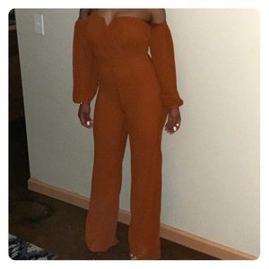 Off the shoulder, long sleeve, jumpsuit!